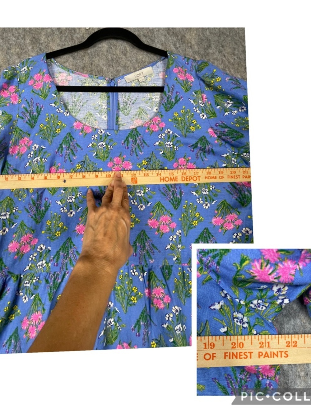 LOFT Linen Periwinkle Floral Print Puff Sleeve Mini BabyDoll A-Line Dress Sz 14 - Picture 13 of 16